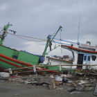 Boats washed ashore in Aceh, Sumatra, by 2004 tsunami