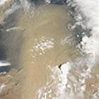 A satellite image of a dust storm off the coast of Algeria