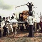 India's first communications satellite being transported on a bullock cart