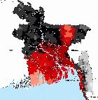 Pink/red denotes land within ten metres above sea level in Bangladesh