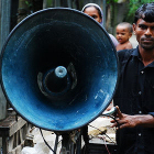 Man with loudspeaker in Bangladesh