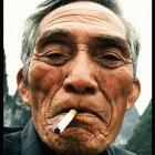 Man in Ha Long, Vietnam, smoking