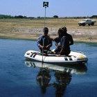 Hydrologists make laser measurements on lake El Gouazine, Tunisia