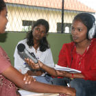 Journalist conducts interview in Sri Lanka