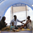 Journalist interviewing refugee, Kenya