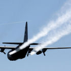 An airplane spraying pesticides