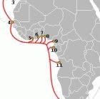 The route of the SAT-3 cable off west Africa