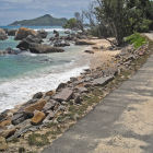 Protective stone wall by the roadside, Seychelles