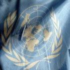 The UN emblem on a flag
