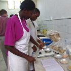 Female researchers at a rice lab in Uganda