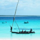 African men in fishing boat