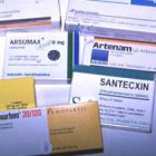 Photo of packaging of numerous anti-malarial drugs