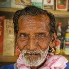 An elderly man with cataracts