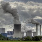 coal fired powered station, with cooling towers and chimney stacks