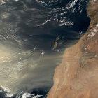 Satellite image of a dust storm from the Sahara desert hitting the Canary Islands