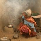 A woman cooking at home in Faisabad, India