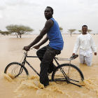 Cycling through flood, Sudan