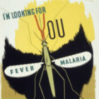 The malaria mosquito forming the eye-sockets of a skull, representing death from malaria. Colour lithograph after A. Games, 1941 The malaria mosquito forming the eye-sockets of a skull, representing death from malaria. Colour lithograph after A. Games, 1941
