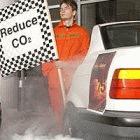 Activist protests for reductions of carbon dioxide fuel emissions