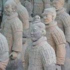 View of a group of warriors at the end of the Pit 1 (reconstruction area in Xian Terracotta Warriors Museum, Xian, China)